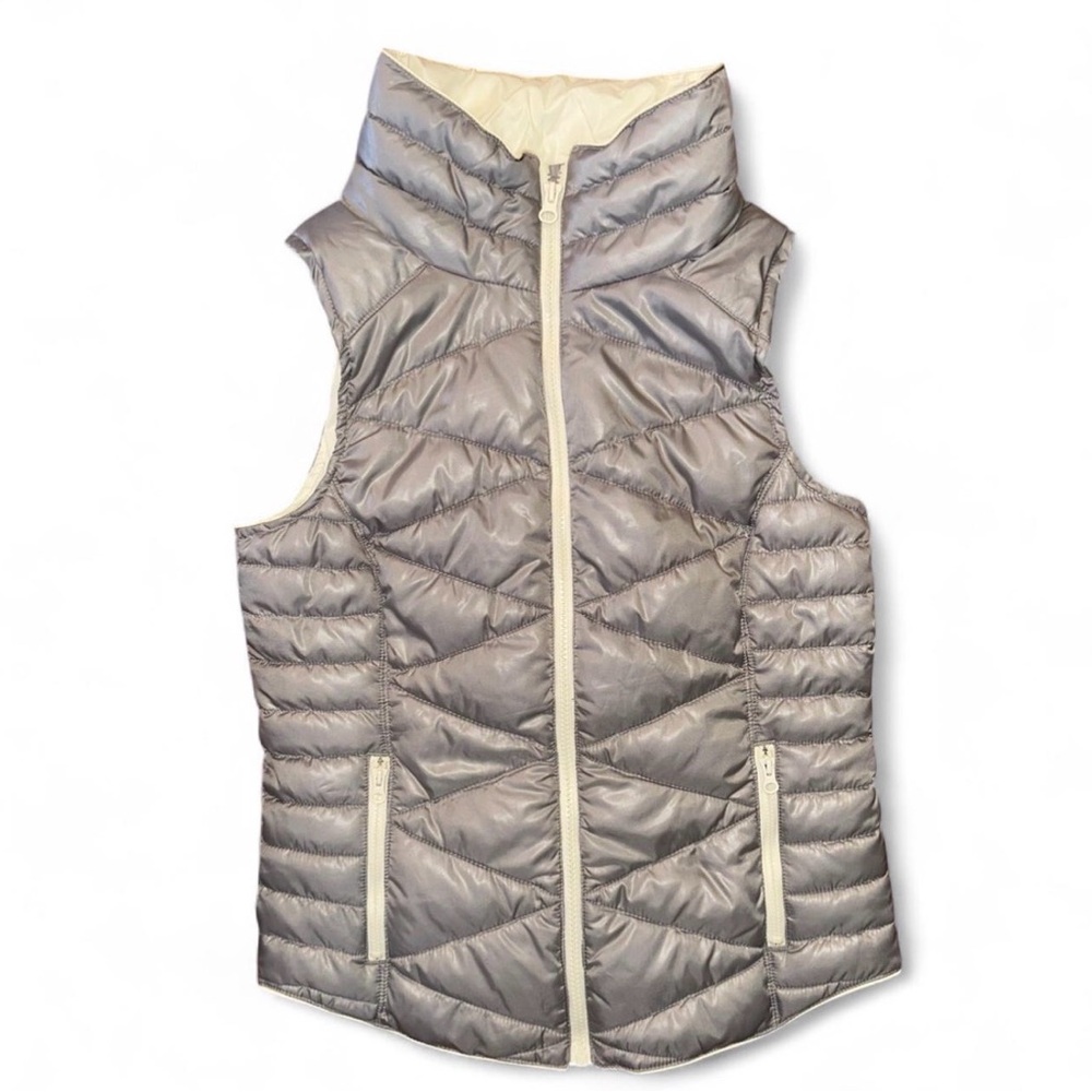 Women's Gray Puffer Vest Size S Reflective Metallic Silver